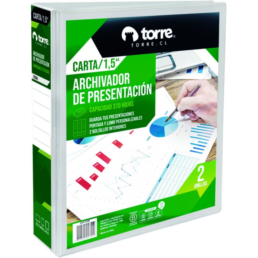 ARCHIVADOR VINIL BLANCO CARTA ANILLOS 370 HOJAS (1,5") UD