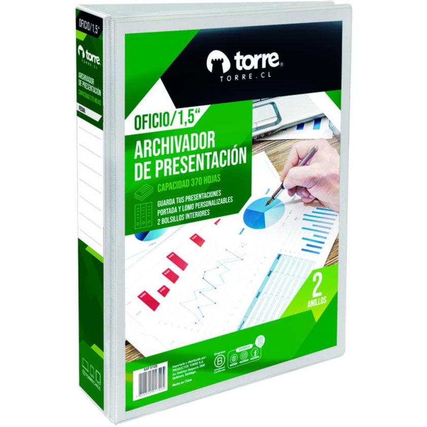 ARCHIVADOR VINIL BLANCO OFICIO ANILLOS 370 HOJAS (1,5") UD