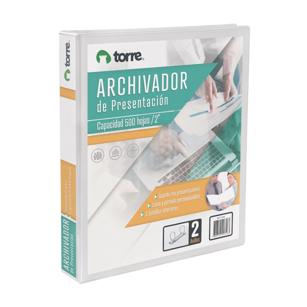 ARCHIVADOR VINIL BLANCO S/DISEÑO OFICIO ANILLOS 500 hojas (2") 1 unid - TORRE