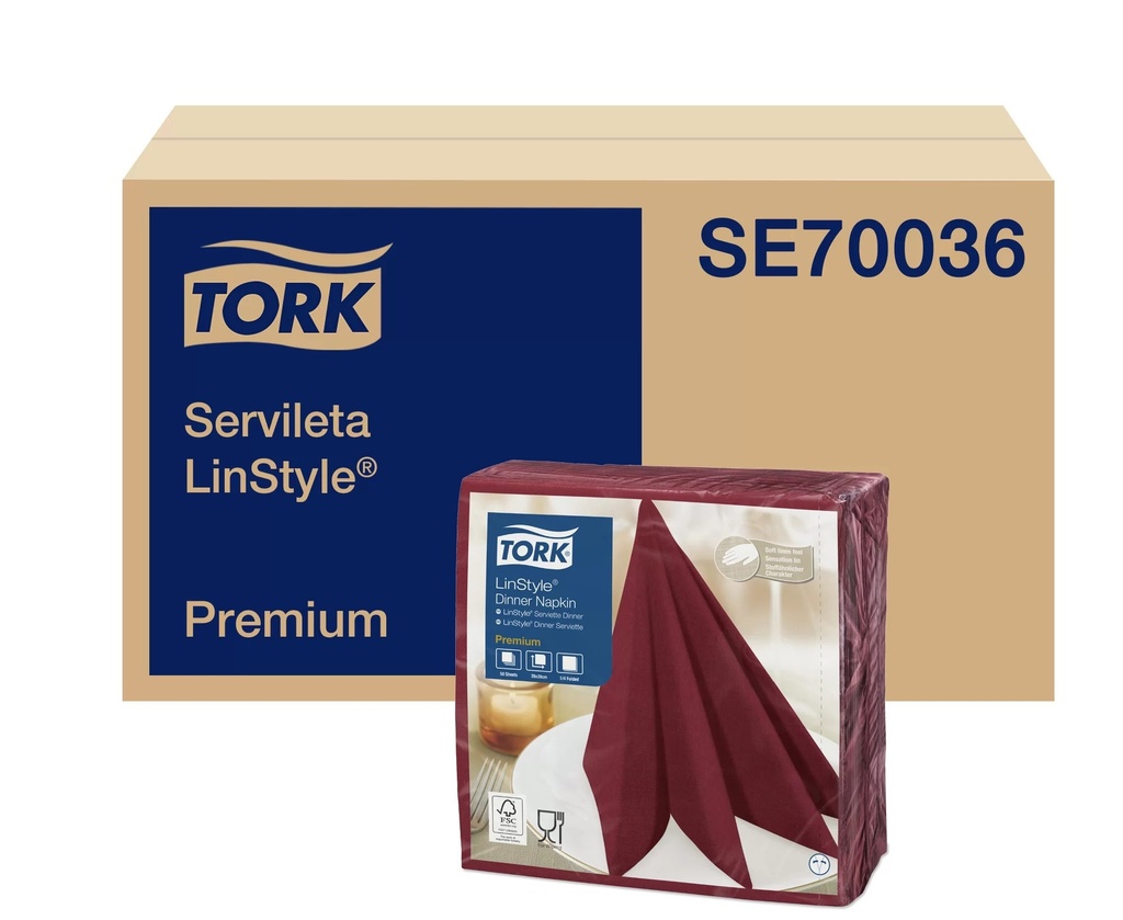 SERVILLETA PREMIUM LINSTYLE BURDEO 12 Paq. x 50 unid 39x39CM SE70036