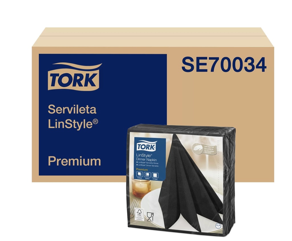 SERVILLETA PREMIUM LINSTYLE NEGRA 12 Paq. x 50 unid 39x39CM SE70034