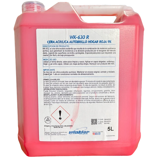 CERA ACRILICA AUTOBRILLO HOGAR ROJA (9%) 5L