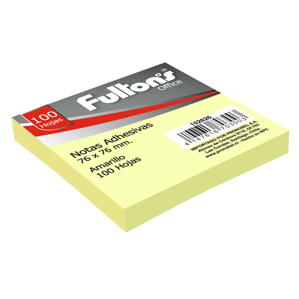 NOTA ADHESIVA PAPEL AMARILLO 75X75MM 100 HJS UD
