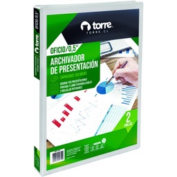 [OF91TR157] ARCHIVADOR VINIL BLANCO S/DISEÑO OFICIO ANILLOS 120 hojas (0,5") 1 unid - TORRE